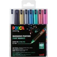 POSCA Metallic PC-1MR Farbmarker Farbig sortiert Extra Fein Kalligraphie 0,7 mm 8 Stück