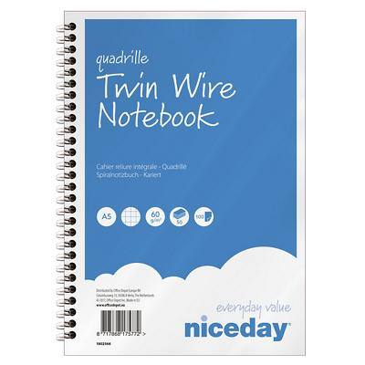 Viking Notebook DIN A5 Kariert Spiralbindung Papier Softcover Blau Nicht perforiert 100 Seiten 5 Stück à 50 Blatt