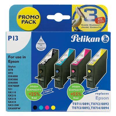 Kompatible Pelikan Epson T0711/2/3/4 Tintenpatrone 359698 Schwarz & 3 Farbig 4 Stück
