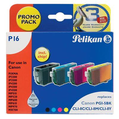 Kompatible Pelikan Canon PGI-5BK/CLI8C Tintenpatrone Schwarz & 3 Farbig 4 Stück