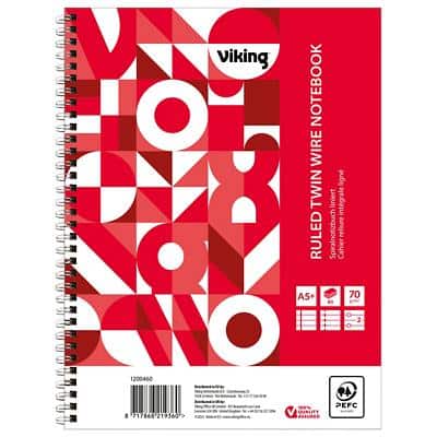 Viking Notebook DIN A5+ Liniert Spiralbindung Papier Weiß Perforiert 160 Seiten 5 Stück à 80 Blatt