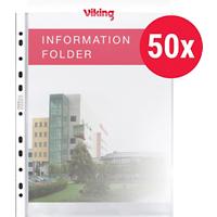 Viking Prospekthüllen Recycled DIN A4 Glasklar Transparent 80 Mikron PP (Polypropylen) Oben 11 Löcher 50 Stück