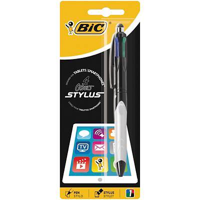 BIC 4 Colours Stylus Kugelschreiber Blau, Schwarz, Rot und Grün Mittel 0.4 mm Nachfüllbar