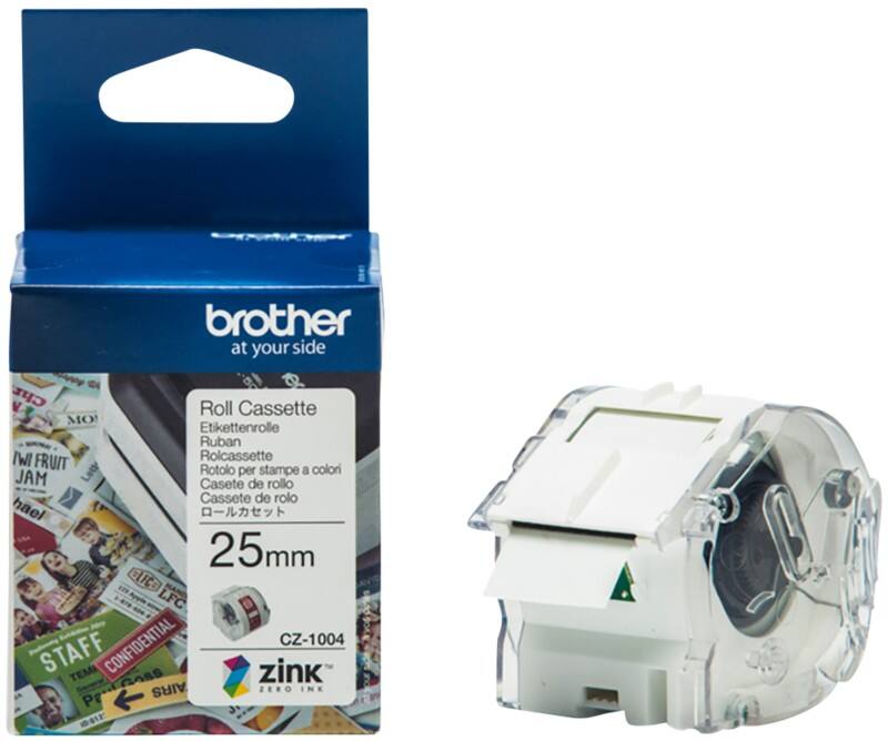 Brother CZ-1004 Authentic Etikettenrollen-Kassette Selbstklebend Weiß 25 mm x 5m