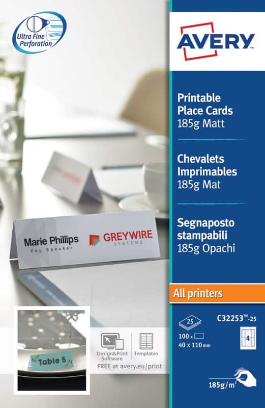 AVERY Zweckform Tischnamensschild 185 g/m² Weiß 25 Blatt à 4 Stück