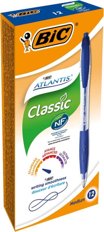 BIC Atlantis Classic Kugelschreiber Blau Mittel 0.4 mm Nachfüllbar 12 Stück