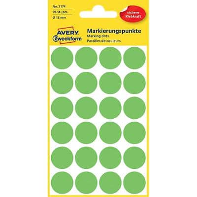 AVERY Zweckform 3174 Markierungspunkte Spezial Leuchtendes Grün 18 x 18 mm 4 Blatt à 24 Etiketten