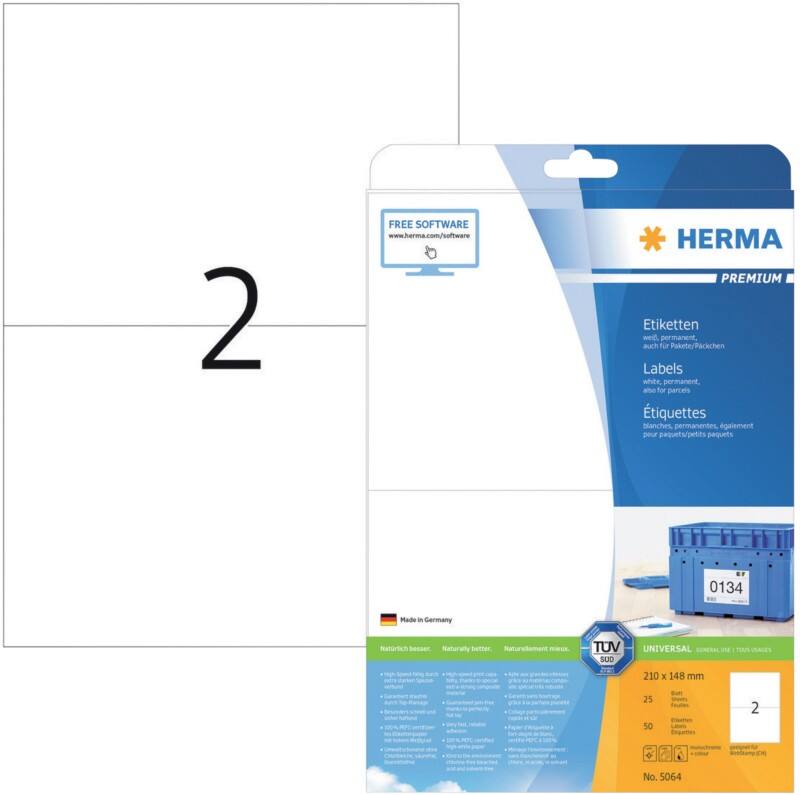 HERMA Universaletiketten 5064 Weiß DIN A4 210 x 148 mm 25 Blatt à 2 Etiketten