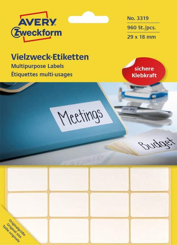 AVERY Zweckform 3319 Multifunktionsetiketten Weiß 29 x 18 mm 30 Blatt à 32 Etiketten