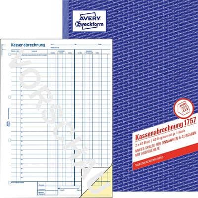 AVERY Zweckform Kassenbuch 1757 Gelb, Weiß Liniert Perforiert DIN A4 21 x 29,7 cm 60 g/m²