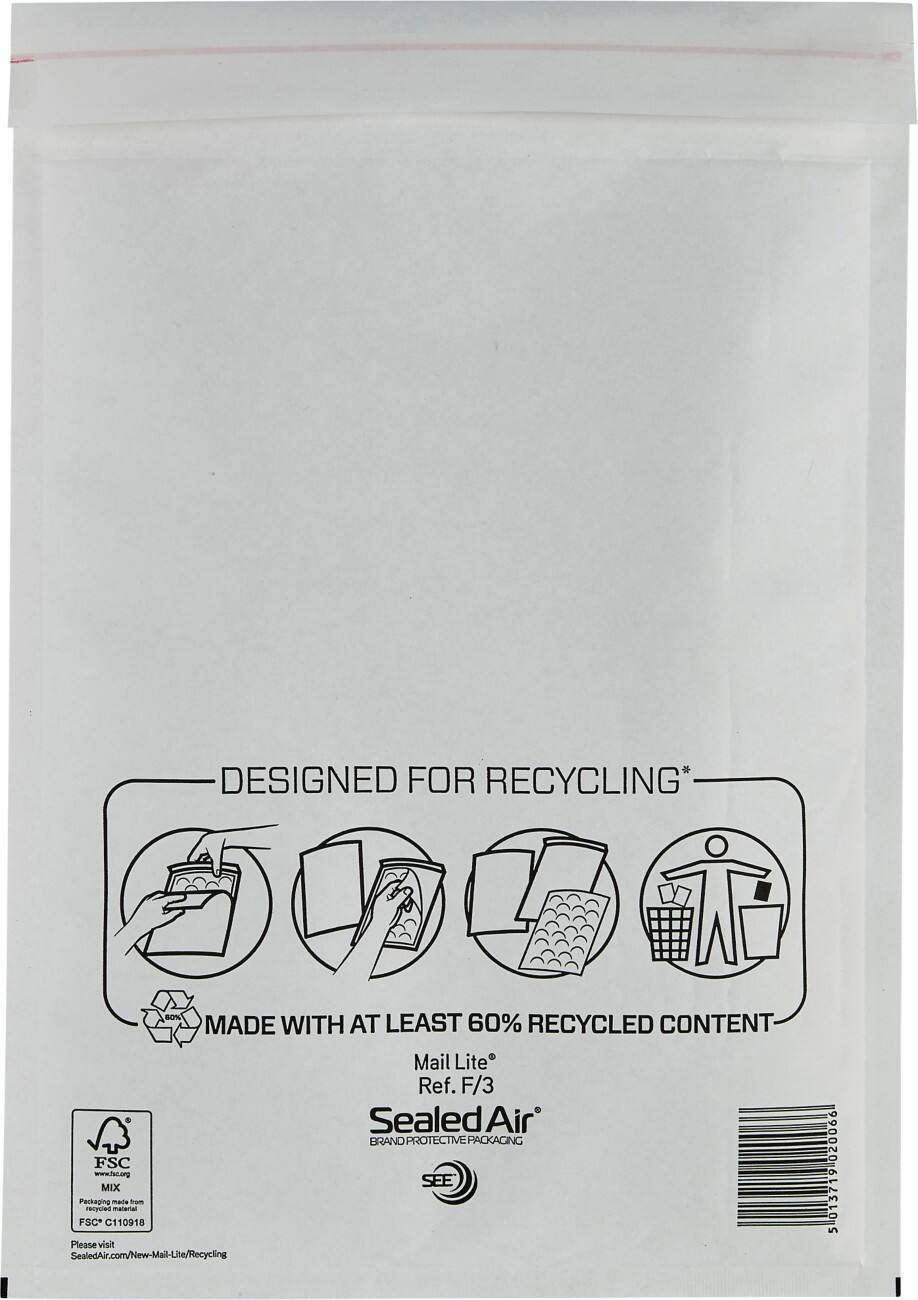 Mail Lite Luftpolster-Versandtaschen F/3 220 (B) x 330 (H) mm Abziehstreifen Weiß 10 Stück