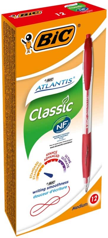 BIC Atlantis Classic Kugelschreiber Rot Mittel 0.4 mm Nachfüllbar 12 Stück