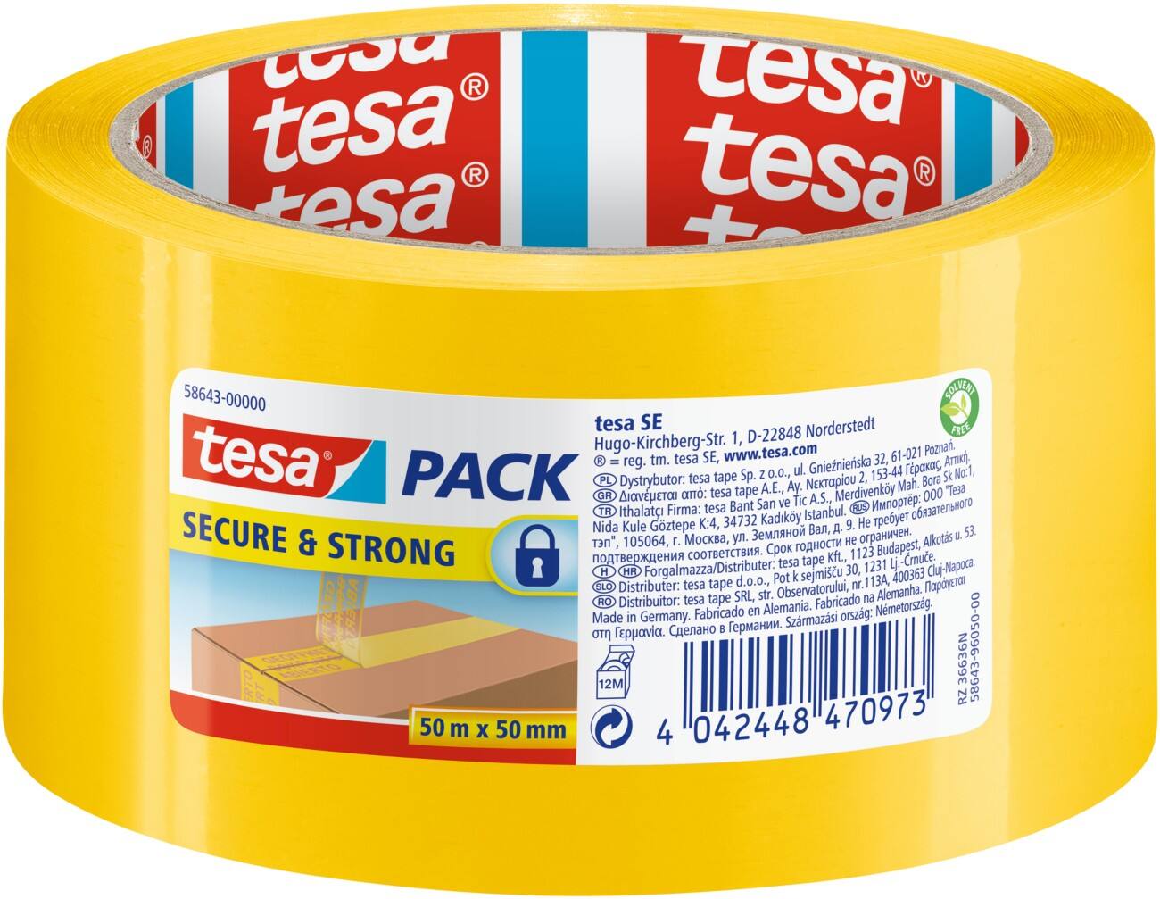 tesapack Polypropylen Secure&Strong bedrucktes Sicherheitsklebeband 50 mm x 50 m Gelb
