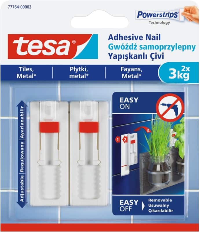 tesa Powerstrips Klebenägel Non-permanent 6,3 cm Weiß 2 Stück