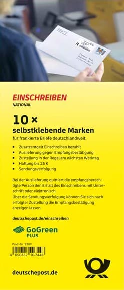 Deutsche Post Briefmarken 2,65 € Einschreiben, Einwurf DE National Selbstklebend 10 Stück
