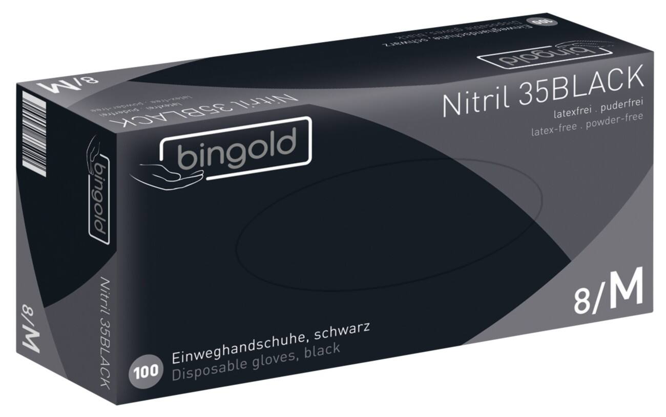 bingold Handschuhe Nitril 35 Nitril Größe M Schwarz 100 Stück Ungepudert