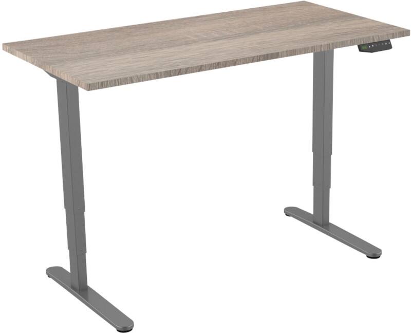 euroseats Sitz-Stehschreibtisch Rechteckig Weiß Eiche T-Fuß 1.600 (B) x 800 (T) x 1.275 (H) mm Metall