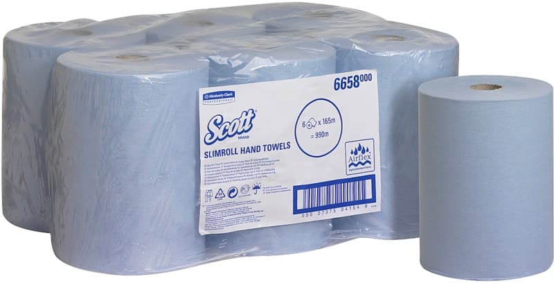 Scott Slimroll Papierhandtücher Gerollt Blau 1-lagig 990 m 6658 6 Rollen à 165 m