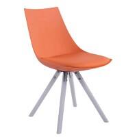 Esszimmerstuhl Albi Kunstleder, Holz, Kunststoff Orange Weiß Rund Vierbeinig