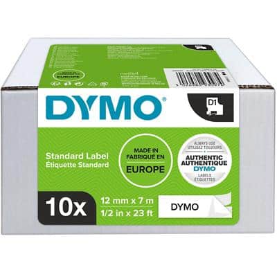 Dymo D1 S0720530 / 45013 Authentic Schriftband Selbstklebend Schwarzer Druck auf Weiß 12 mm x 7m 10 Stück