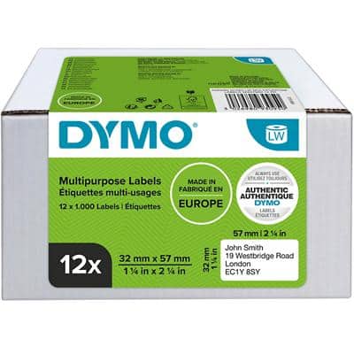 Dymo LW 2093095 / 11354 Authentic Mehrzwecketiketten Selbstklebend Weiß 32 x 57 mm 12 Rollen mit 1000 Etiketten
