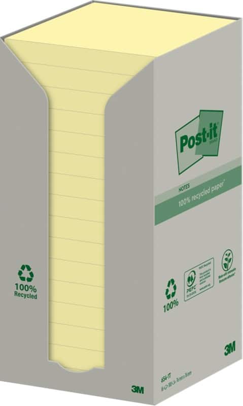 Post-it Recycelte Haftnotizen 76 x 76 mm Kanariengelb 16 Blöcke à 100 Blatt