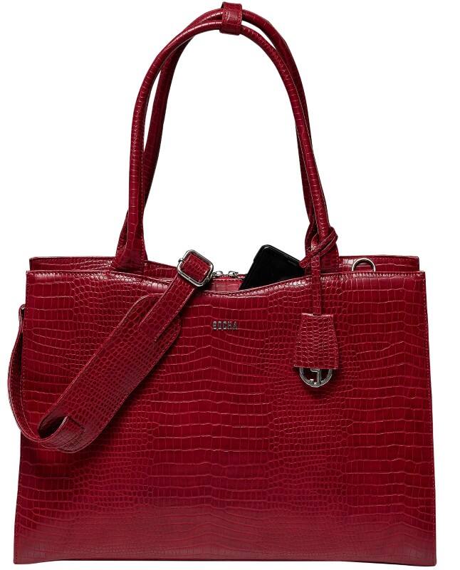 SOCHA Damen Businesstasche Croco Burgundy 15.6 " Kunstleder Weinrot 42 x 13 x 31,5 cm
