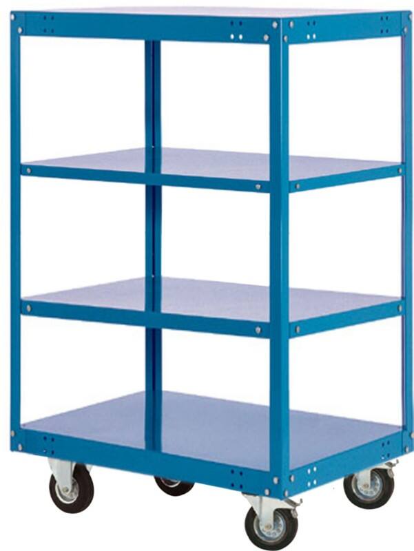 Manuflex TRANSOMOBIL Mobiler Etagenwagen 4 Fachböden 400 kg 1.000 x 700 x 1.505 mm Brillantblau