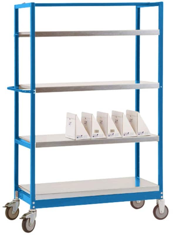 Manuflex VARIMOBIL Mobiler Etagenwagen 4 Fachböden 250 kg 600 x 1.030 x 1.650 mm Brillantblau