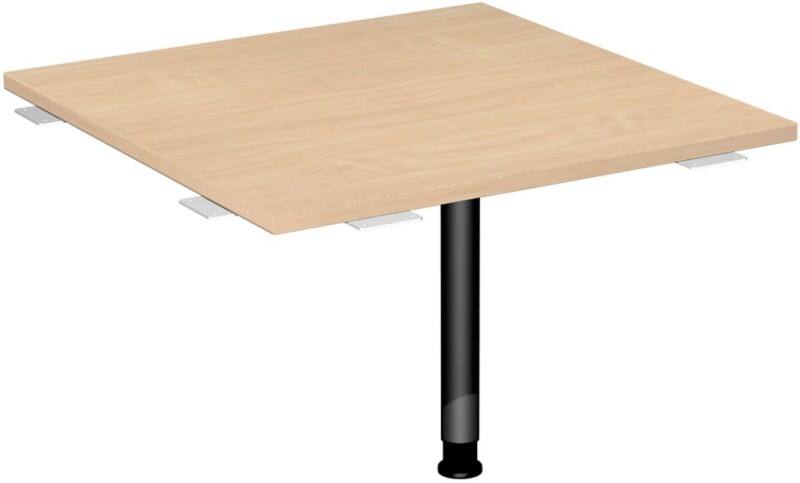 4 Fuß Flex Verkettungsplatte Volleck 90° mit Stützfuß, mit Kabelführung, inkl. Verkettungsmaterial, höhenverstellbar, 800x800x680-800, Buche/Anthrazit