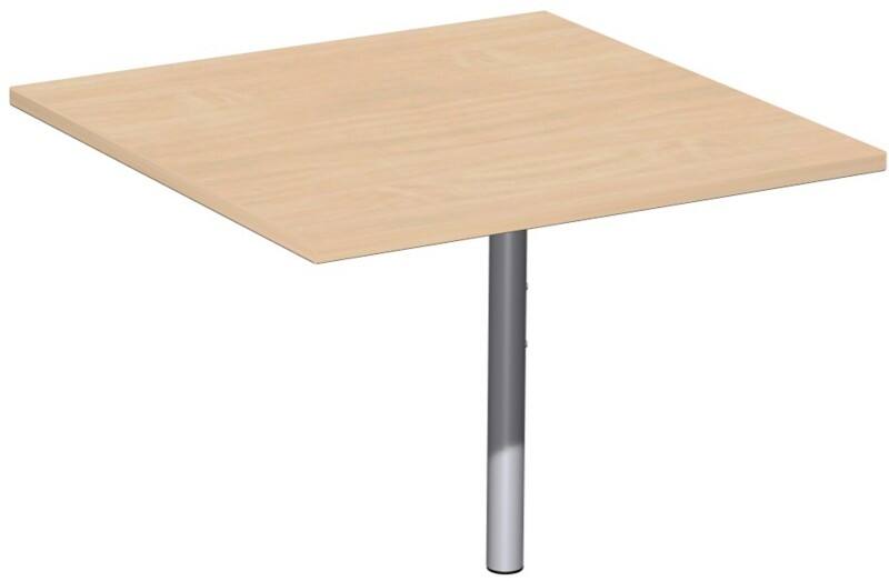 4 Fuß Flex Verkettungsplatte Volleck 90° mit Stützfuß, mit Kabelführung, inkl. Verkettungsmaterial, höhenverstellbar, 800x800x680-800, Buche/Silber