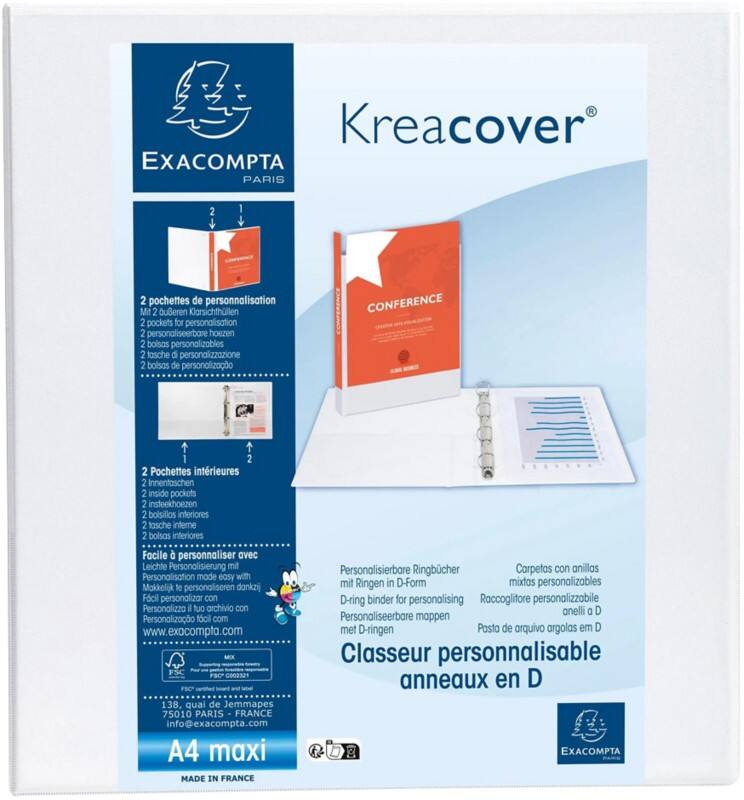 Exacompta Kreacover 50 mm Ringbuch PP (Polypropylen) DIN A4+ 2 Ringe Weiß 51824E 10 Stück