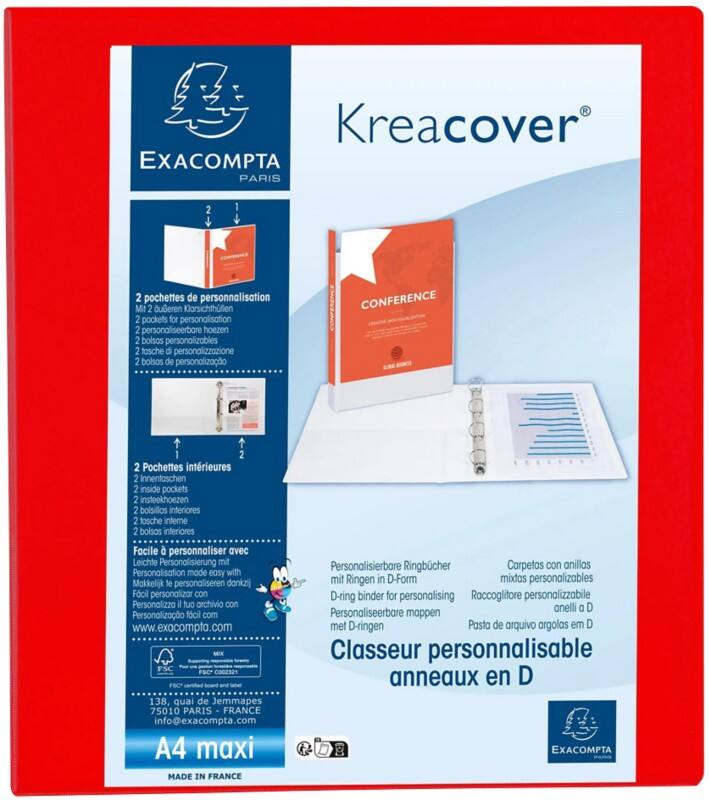 Exacompta Kreacover 40 mm Ringbuch PP (Polypropylen) DIN A4+ 4 Ringe Rot 51843RE 10 Stück