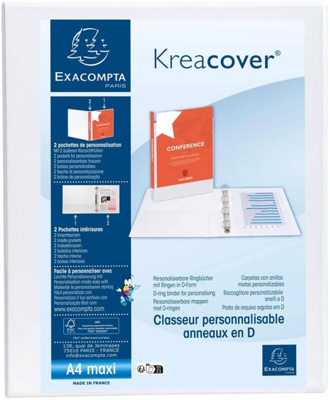 Exacompta Krea Cover 20 mm Ringbuch PP (Polypropylen) DIN A4+ 2 Ringe Weiß 51921E 10 Stück