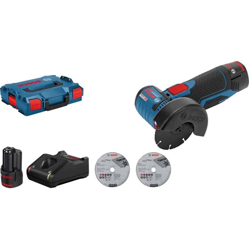 Bosch Professional Winkelschleifer GWS 12V-76, 2x GBA 12V 3.0 Blau, Schwarz