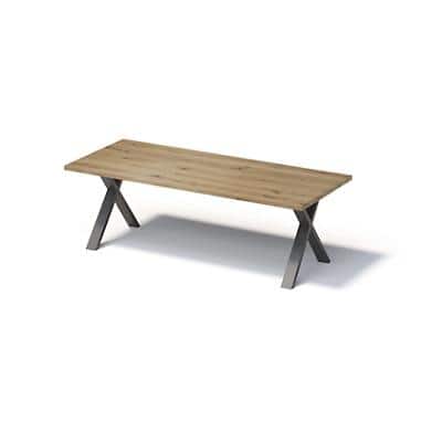 Bisley Fortis Table Regular, 2400 x 1000 mm, gerade Kante, geölte Oberfläche, X-Gestell, Oberfläche: P natürlich / Gestellfarbe: 303 blankstahl