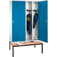 C+P Garderobenschrank mit Sitzbank 2 Abteile 30 cm 1 Tür für 1 Person Lichtgrau, Lichtblau 610 x 500 x 2.090 mm