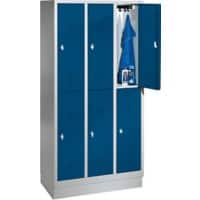 C+P Doppelstöckiger Garderobenschrank mit Sockel 2 Abteile 40 cm Lichtgrau, Enzianblau 810 x 500 x 1.800 mm