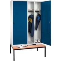 C+P Garderobenschrank mit Sitzbank 2 Abteile 30 cm 1 Tür für 1 Person Lichtgrau, Enzianblau 610 x 500 x 2.090 mm