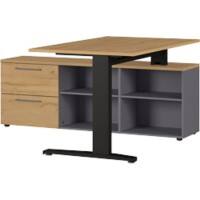 GERMANIA Rechteckig Nicht Höhenverstellbar Schreibtisch Eiche, Grau Melamin 1.590 x 1.400 x 750 mm