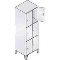 C+P Schließfachschrank 2 Abteile 3 Fächer mit Sockel Lichtgrau, Enzianblau 610 x 500 x 1.850 mm