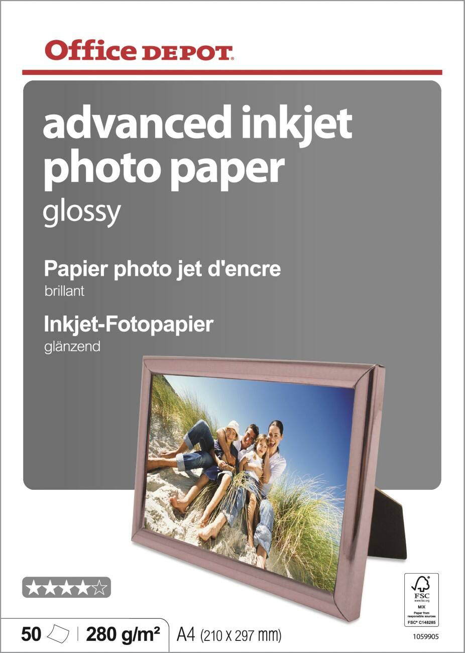 Office Depot 1059905 Fotopapier Glänzend DIN A4 280 g/m² Weiß 50 Stück