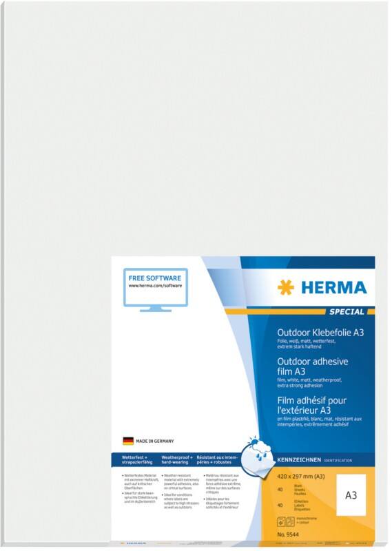 HERMA Wassserfeste Etiketten 9544 Weiß DIN A3 297 x 420 mm 40 Blatt à 1 Etiketten