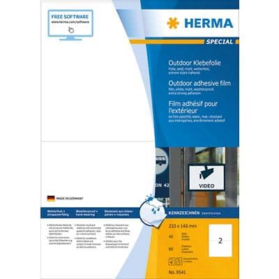 HERMA Wassserfeste Etiketten 9541 Weiß DIN A4 210 x 148 mm 40 Blatt à 2 Etiketten