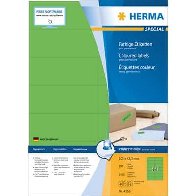 HERMA Farbige Multifunktionsetiketten 4559 Grün Rechteckig 105 x 42 mm 100 Blatt à 14 Etiketten