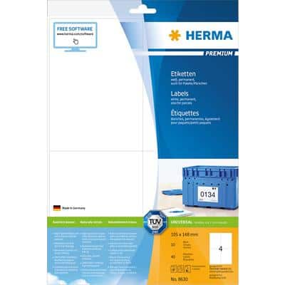 HERMA Multifunktionsetiketten 8630 Weiß Rechteckig 105 x 148 mm 10 Blatt à 4 Etiketten