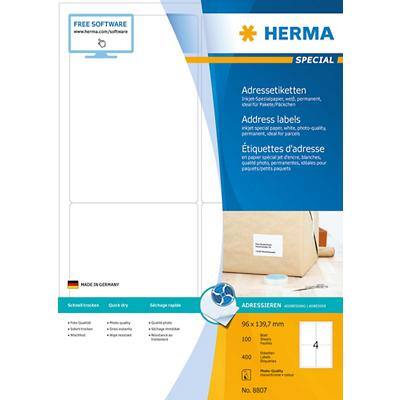 HERMA Inkjet Etiketten 8807 Weiß Rechteckig 96 x 139,7 mm 100 Blatt à 4 Etiketten