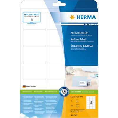 HERMA Adressetiketten 4501 Weiß Rechteckig 63,5 x 46,6 mm 25 Blatt à 18 Etiketten