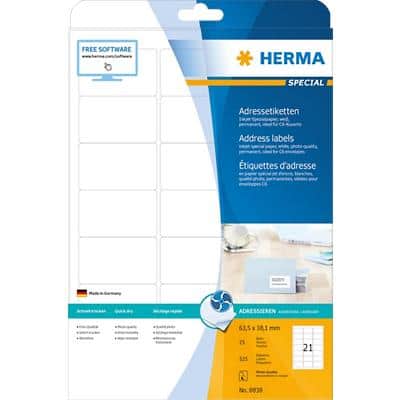 HERMA Inkjet Etiketten 8838 Weiß Rechteckig 63,5 x 38,1 mm 25 Blatt à 21 Etiketten