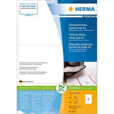 HERMA Laser Adressetiketten 8691 Selbsthaftend DIN A5 Weiß 14,8 x 10,5 cm 400 Blatt à 2 Etiketten